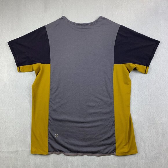 Lululemon Robert Geller Mens Shirt Large Gray Yellow Colorblock Take The Moment - Picture 5 of 6